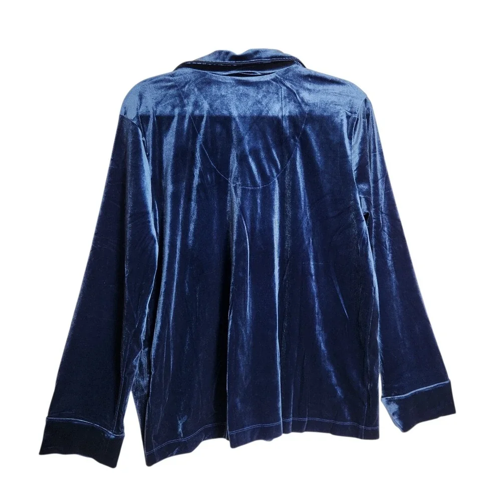 Lauren Ralph Lauren Blue Velvet Pajama Set L Long Sleeve Top Pants